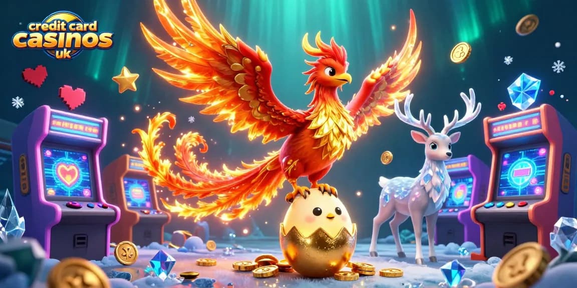 Experience thrilling gameplay at credit card casinos uk, featuring phoenix characters and vibrant game elements.