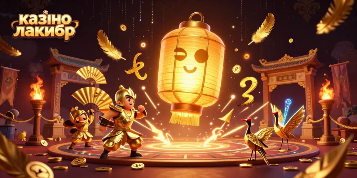 Engage with казино лакибир at an illustrated night market casino featuring a golden lantern spirit and lucky symbols.