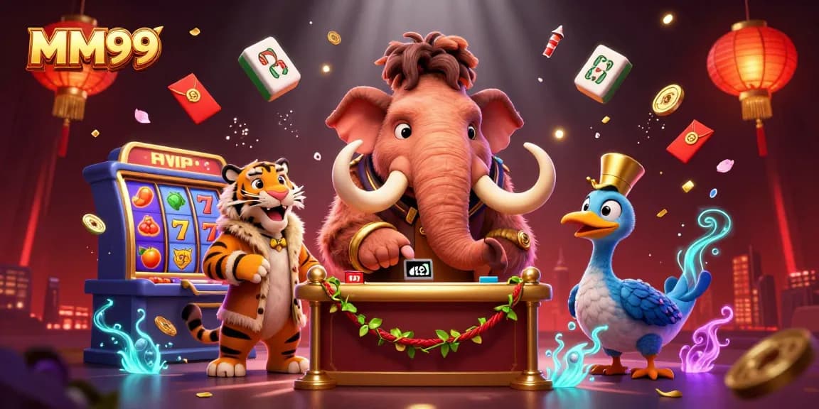 MM99 offers exciting slot games with dynamic visuals featuring a mammoth bouncer and vibrant elements.