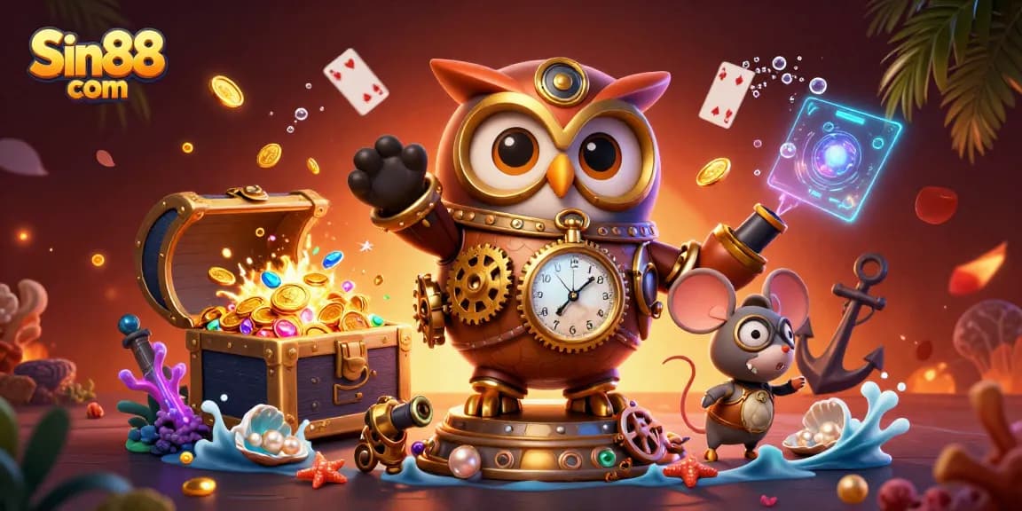 Experience exciting adventures in Sin88 com's casino with treasure-filled underwater scenes and lively characters.