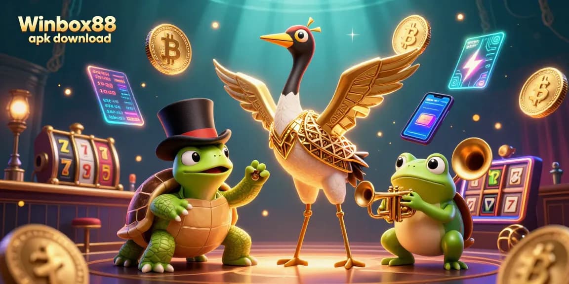 Download the Winbox88 apk for mobile access, featuring 3D casino characters and vibrant elements.