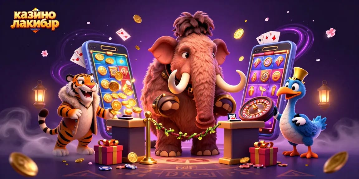 Experience the vibrant world of казино лакибир with dynamic casino characters and games illustrated in 3D.