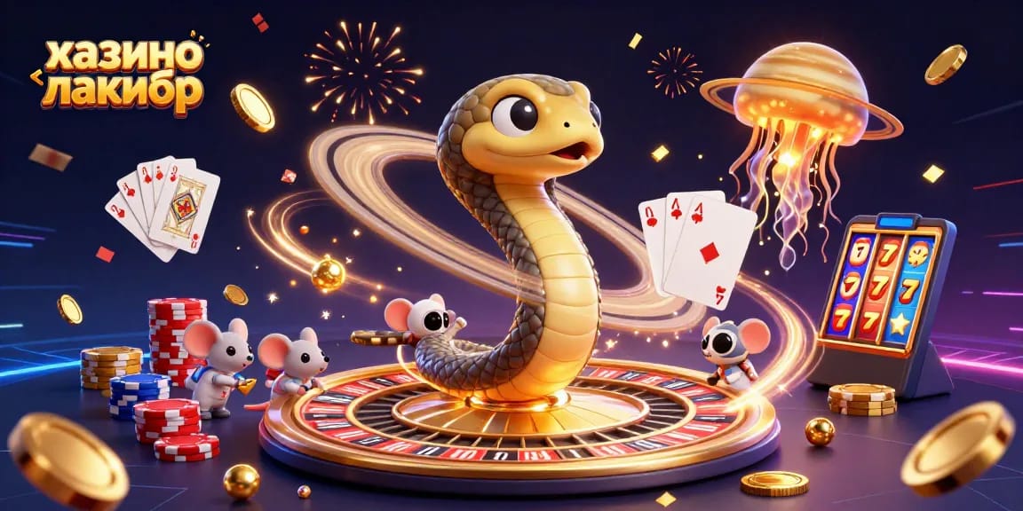 Engage with казино лакибир in this vibrant cosmic casino scene featuring unique 3D characters and elements.