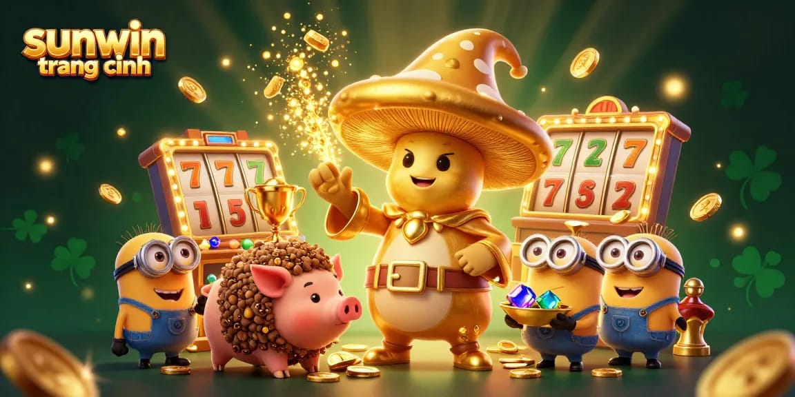 Experience the excitement of the sunwin trang chính casino with a golden mushroom wizard and treasure elements.