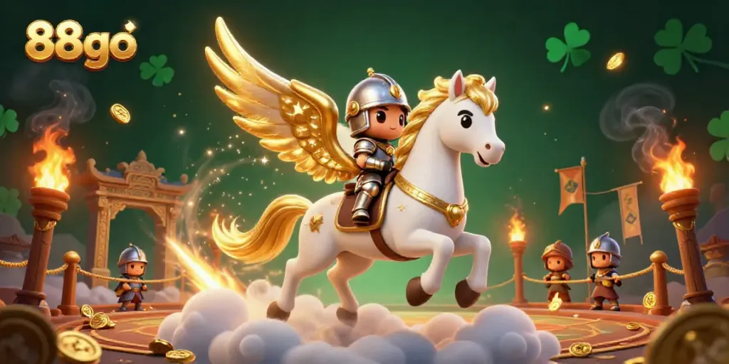 Experience the excitement of 88go casino with a celestial horse, knight, and dynamic gaming elements.