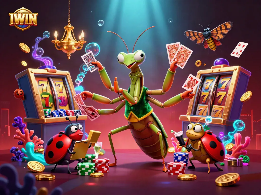 IWIN players exploring vibrant slots with lucky charms and dynamic characters in an engaging scene