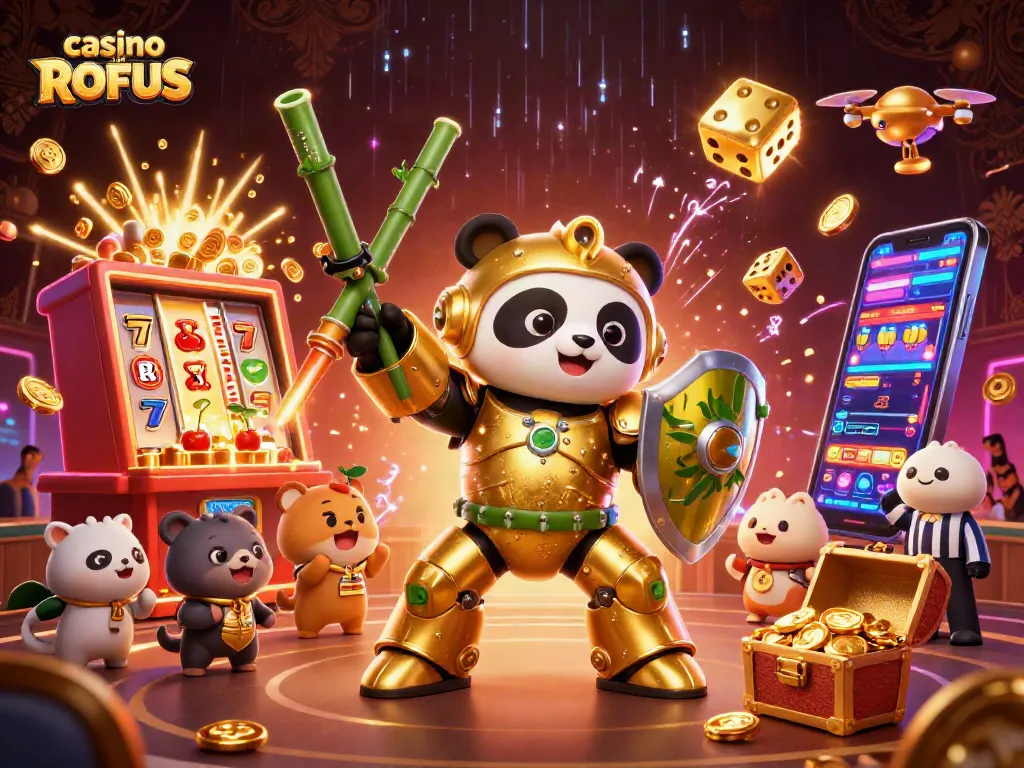 Play exciting games at casino uden ROFUS with vibrant 3D illustrations of thrilling action.