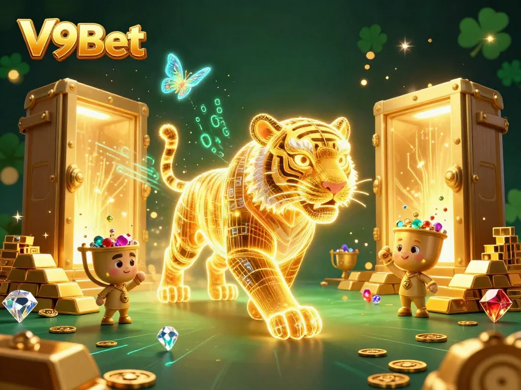 Experience gaming thrills with V9Bet in an immersive 3D casino scene full of excitement.