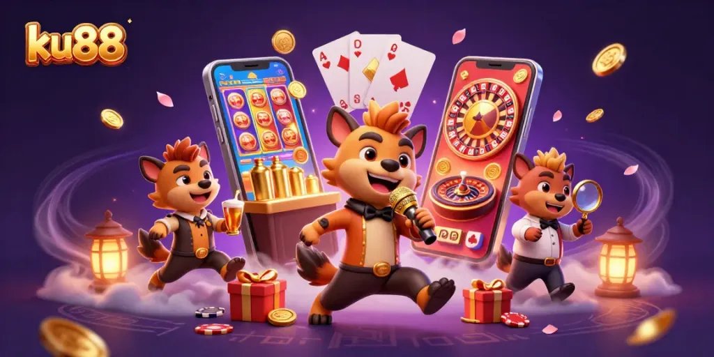 Experience thrilling gaming at ku88 with a lively hyena comedy club scene in a vibrant casino.