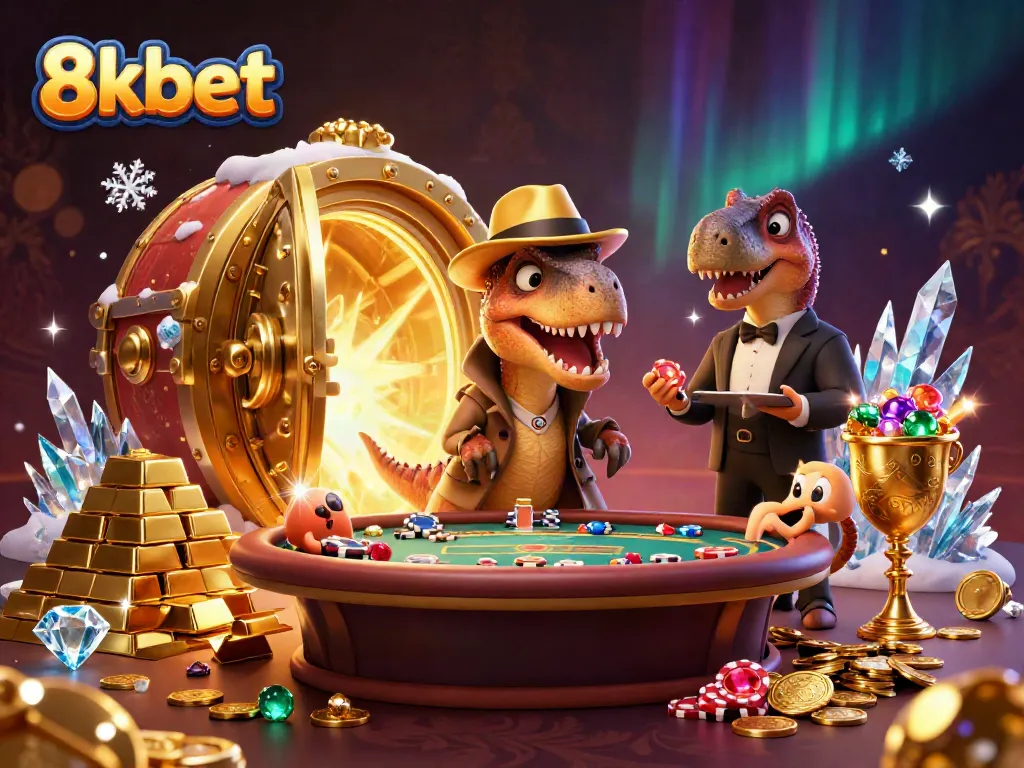 Experience thrilling gameplay at 8kbet, showcasing a dinosaur-themed casino adventure with vibrant elements.