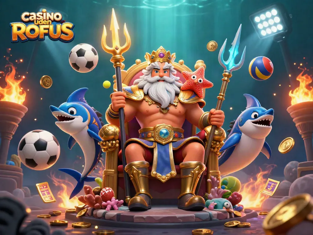Catching winning bets at casino uden ROFUS with Neptune and vibrant sports elements.