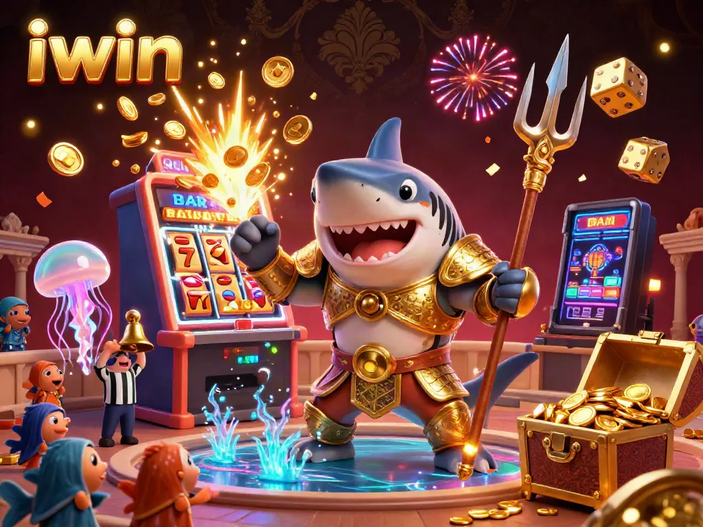 Join the thrill of iwin's underwater casino, featuring a tiger shark and jackpot excitement.