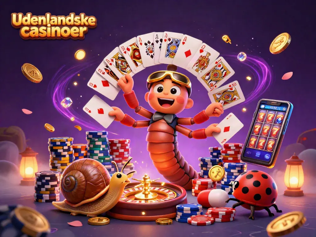 Engage with udenlandske casinoer through this vibrant casino illustration, showcasing a lively dealer and high-roller.