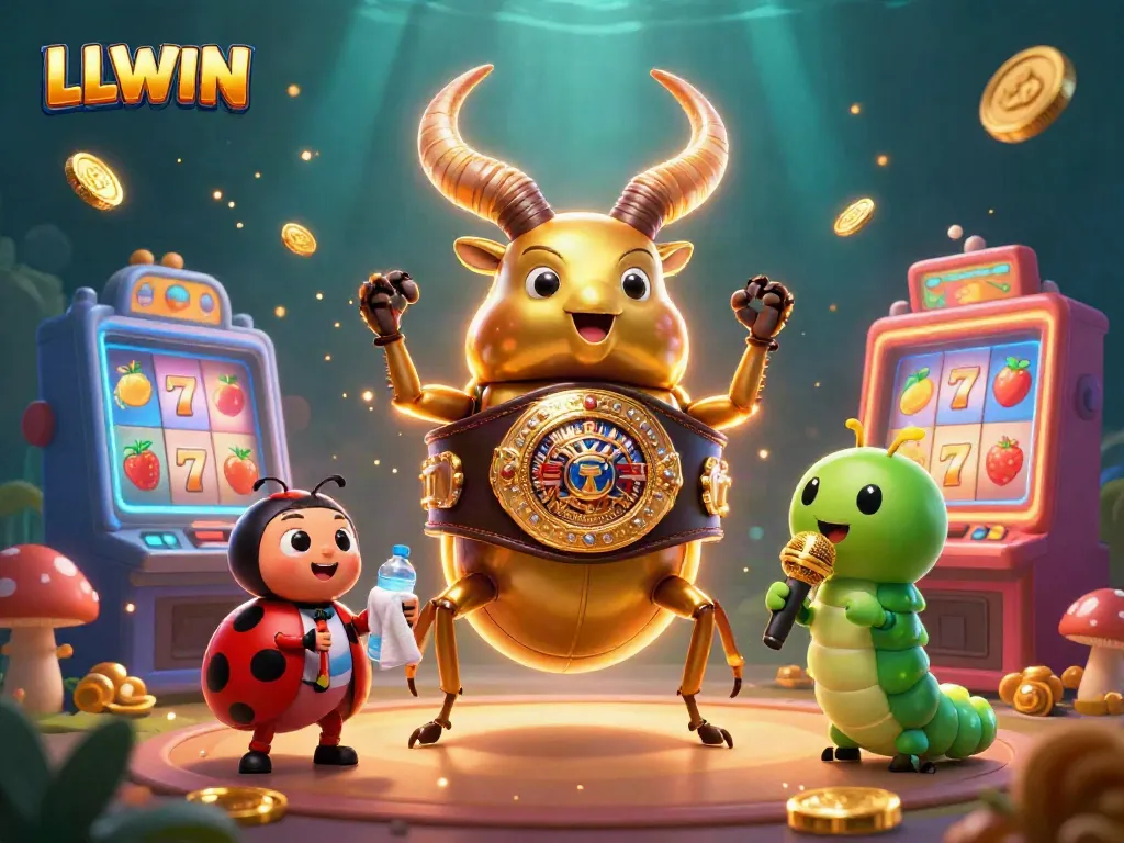 Engage in thrilling slot gameplay with LLWIN's vibrant 3D casino scene featuring dynamic characters.
