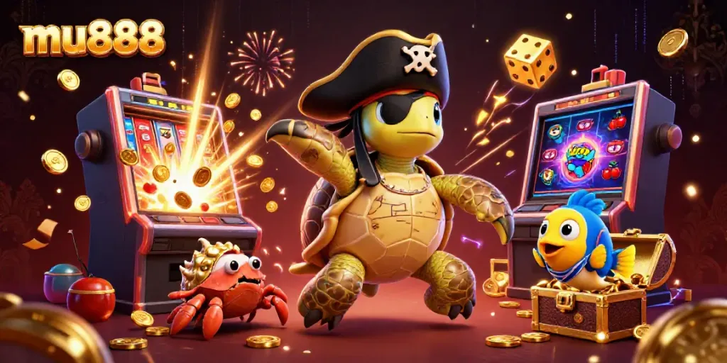 Experience the vibrant gaming world of mu888 with interactive characters and dynamic casino elements.
