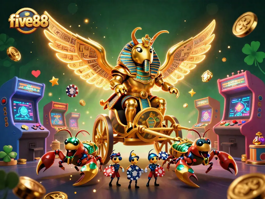 Engage in thrilling games at five88 with a vibrant 3D casino scene featuring action-packed characters.