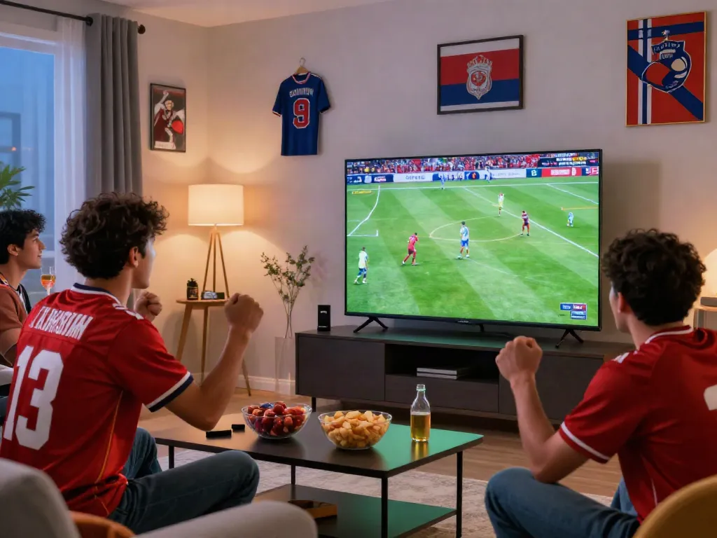 Engaged viewers enjoying thập cẩm tv sports streaming in a vibrant living room.