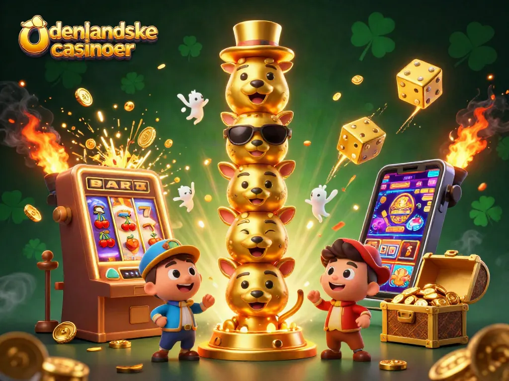 Experience excitement with udenlandske casinoer, featuring a vibrant scene of animated casino elements.